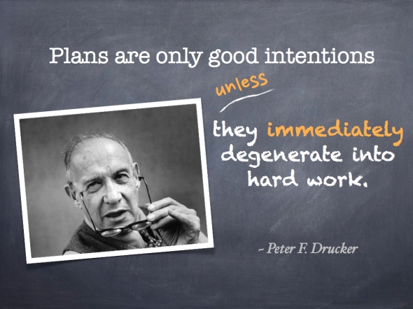 Peter F Drucker - Plans are only good intentions unless they immediately degenerate into hard work.